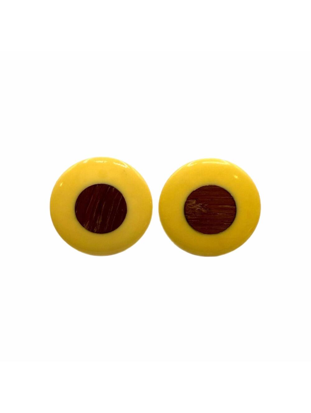 Vintage Yellow Butterscotch & Brown Cherry Amber Bakelite Clip-On Earrings